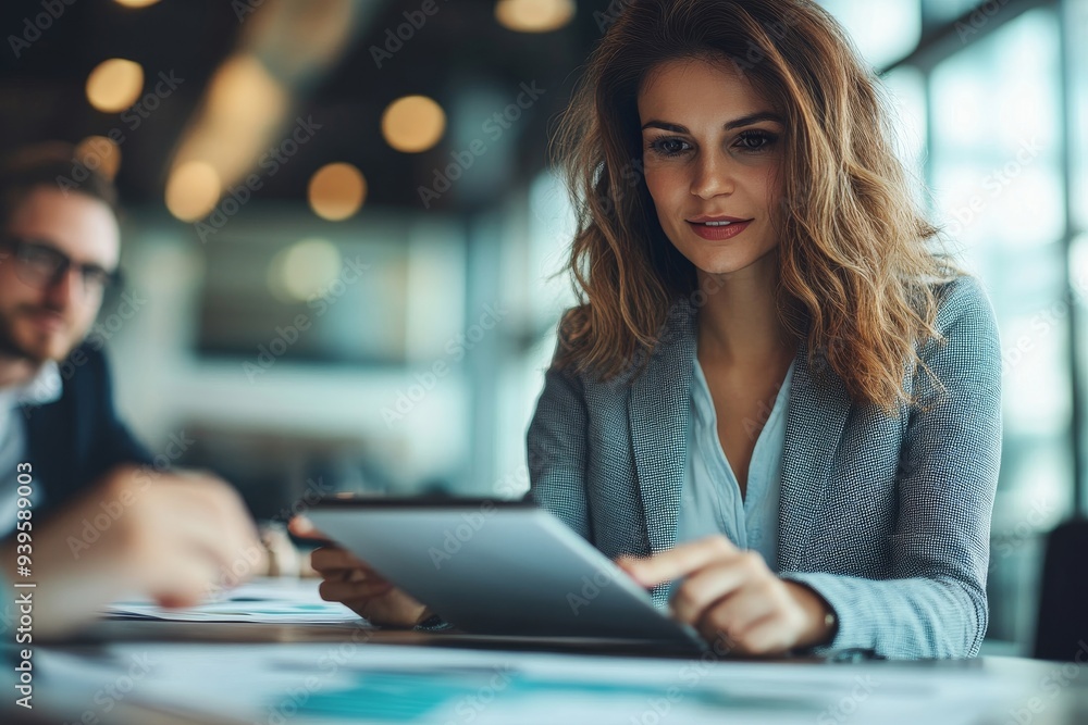 This is a great pitch. Shot of a businesswoman having a meeting with her colleague while using a digital tablet, Generative AI This is a great pitch. Shot of a businesswoman having a meeting with her colleague while using a digital tablet, Generative AI