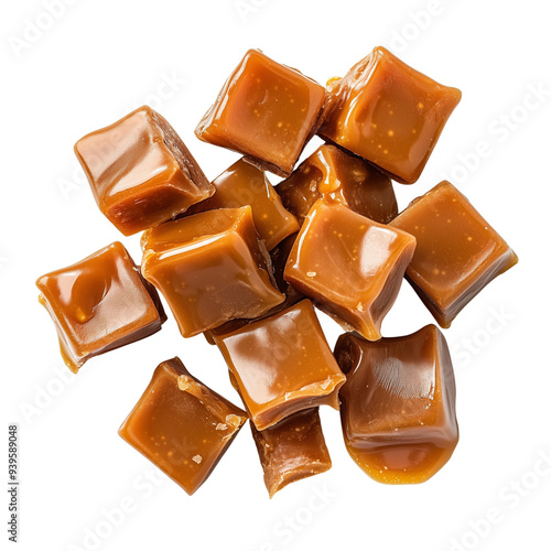 A pile of caramel candy cubes with a rich, sweet texture, perfect for dessert and confectionery lovers