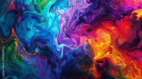 Dynamic fusion of colorful swirling patterns with prominent shades of blue, purple, and red forming a vibrant and energetic abstract image. photo