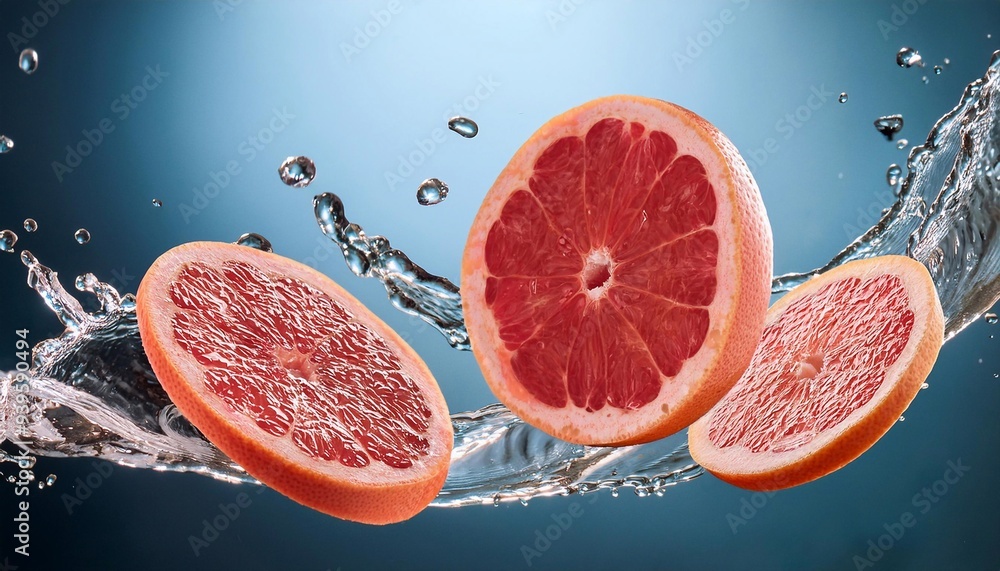 grapefruit falling into water, splashes and drops of water. advertising concept for fruit juices.
grapefruit falling into water, splashes and drops of water. advertising concept for fruit juices.
