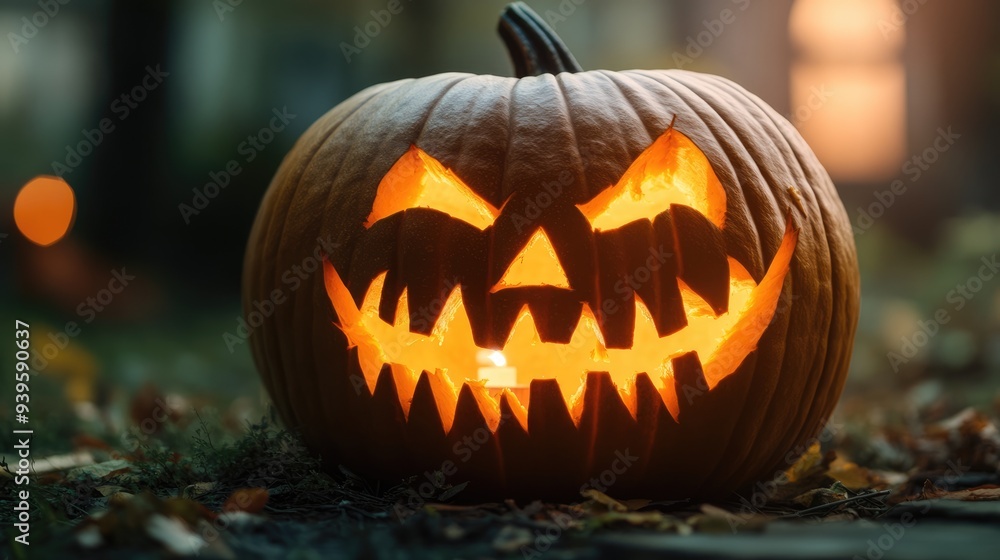 Glowing Jack-o'-Lantern with Scary Face Glowing Jack-o'-Lantern with Scary Face