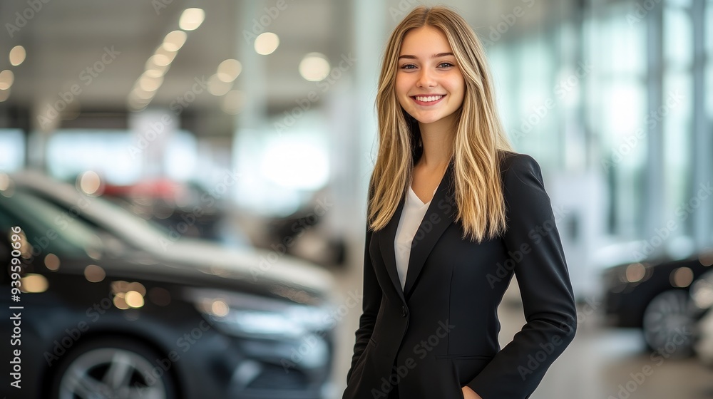 Charming Female Automotive Sales Representative at Work Charming Female Automotive Sales Representative at Work