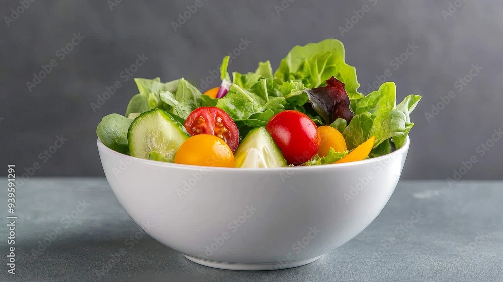 A vibrant and healthy salad bowl filled with a variety of mixed greens, ripe tomatoes, and sliced cucumbers. The salad represents freshness, nutrition, and a balanced diet. A vibrant and healthy salad bowl filled with a variety of mixed greens, ripe tomatoes, and sliced cucumbers. The salad represents freshness, nutrition, and a balanced diet.
