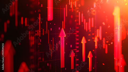 red tech stock background, stocks trading arrows graph illustration trading trends growth market crash arrow abstract texture backgrounds neon light photo