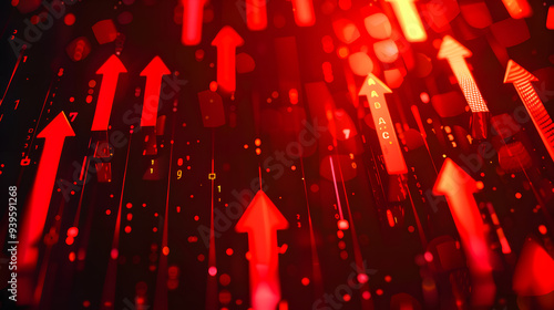 vibrant black and red arrow graph coding tech colored background texture,  overlay adjustment layer, lens flare light rays technology photo