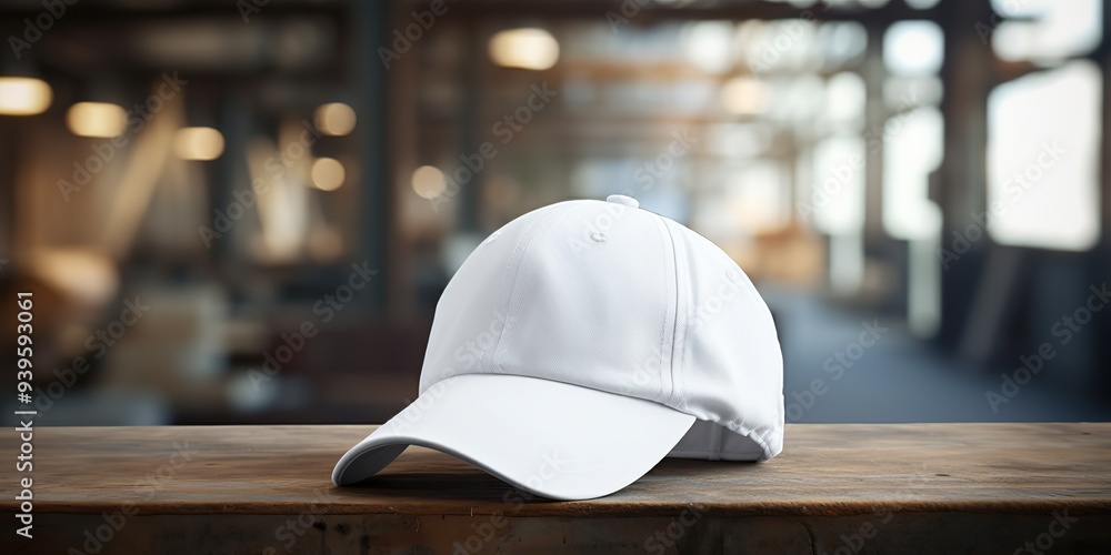 White cap cloth mock up with industrial background view White cap cloth mock up with industrial background view