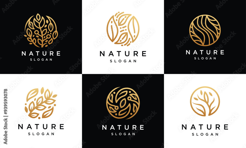 Leaf design concept collection, leaf template logo made with lines Leaf design concept collection, leaf template logo made with lines
