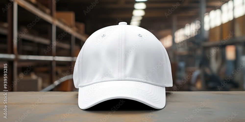 White cap cloth mock up with industrial background view White cap cloth mock up with industrial background view