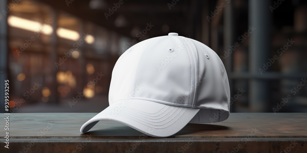 White cap cloth mock up with industrial background view White cap cloth mock up with industrial background view