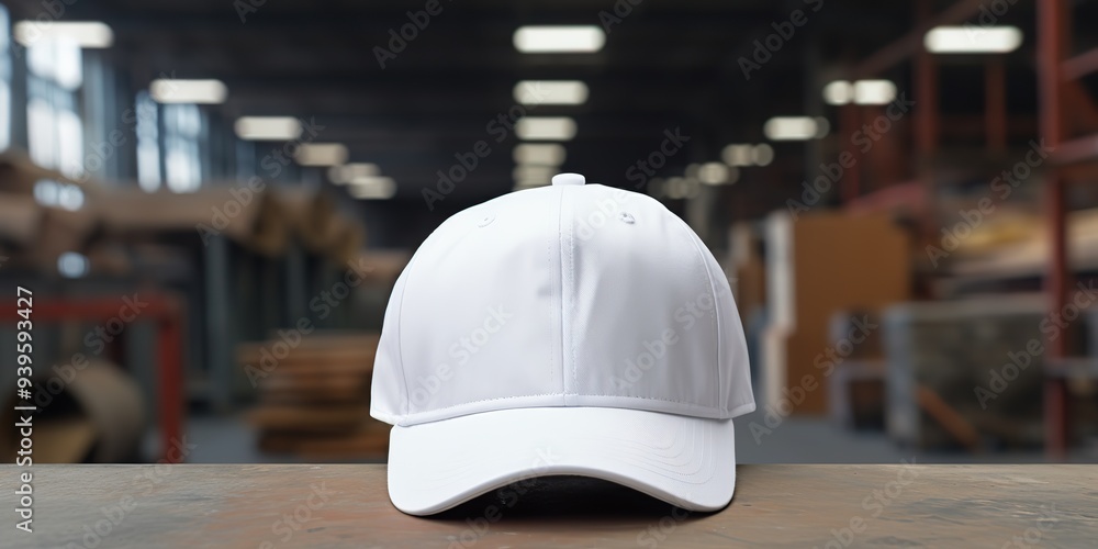 White cap cloth mock up with industrial background view White cap cloth mock up with industrial background view