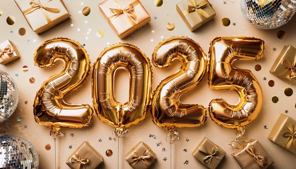Happy New Year 2025 and Merry Christmas! Two glasses of champagne, a golden champagne bucket and Christmas balls and tinsel on a light background Happy New Year 2025 and Merry Christmas! Two glasses of champagne, a golden champagne bucket and Christmas balls and tinsel on a light background
