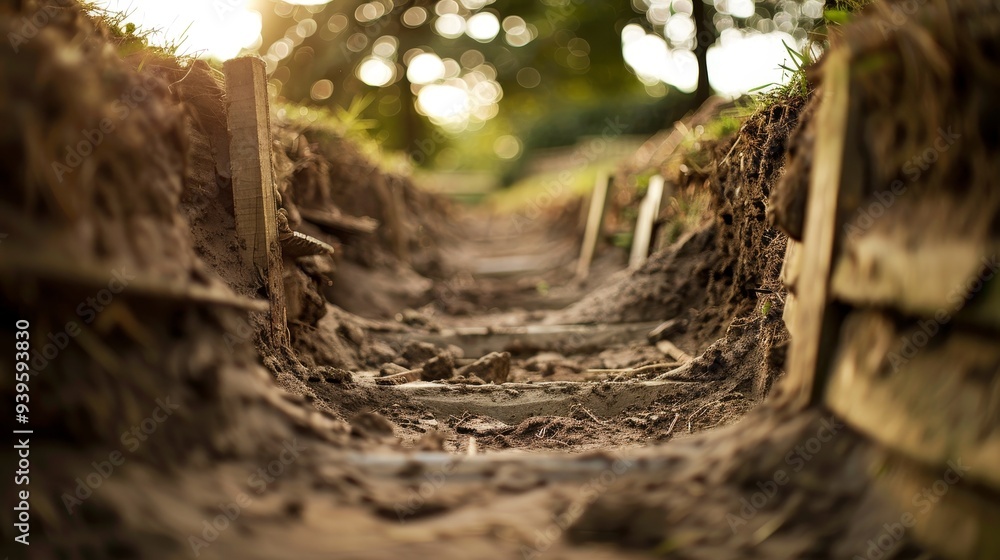 Obraz premium Trenches in dirt background horizontal composition 