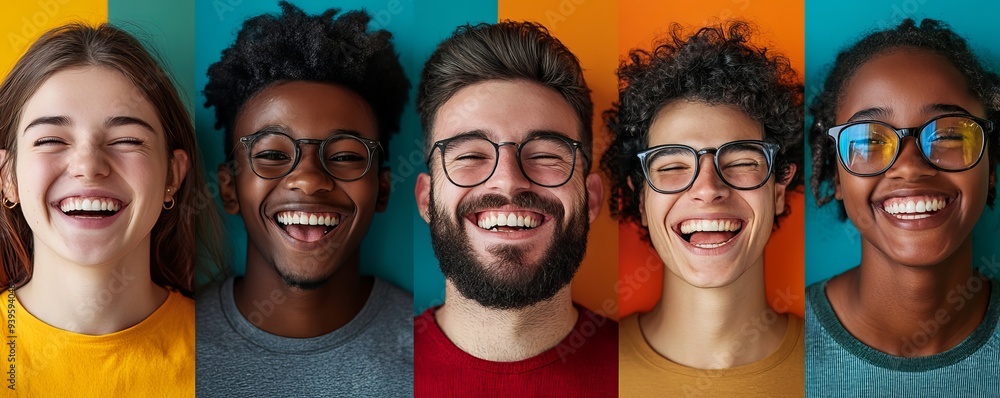 Collage of diversed people expressing positive emotions, Generative AI Collage of diversed people expressing positive emotions, Generative AI
