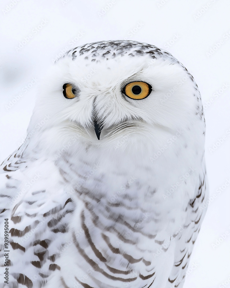 Obraz premium 5. Clear and vivid close-up of a snowy owl against a snowy backdrop