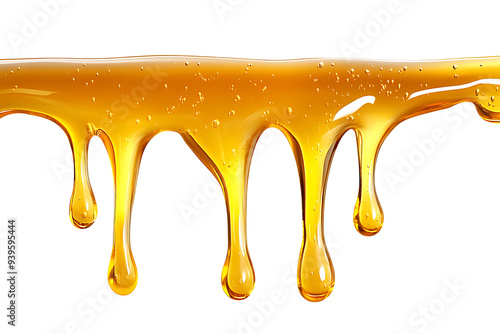 Honey dripping liquid syrup isolated on transparent background