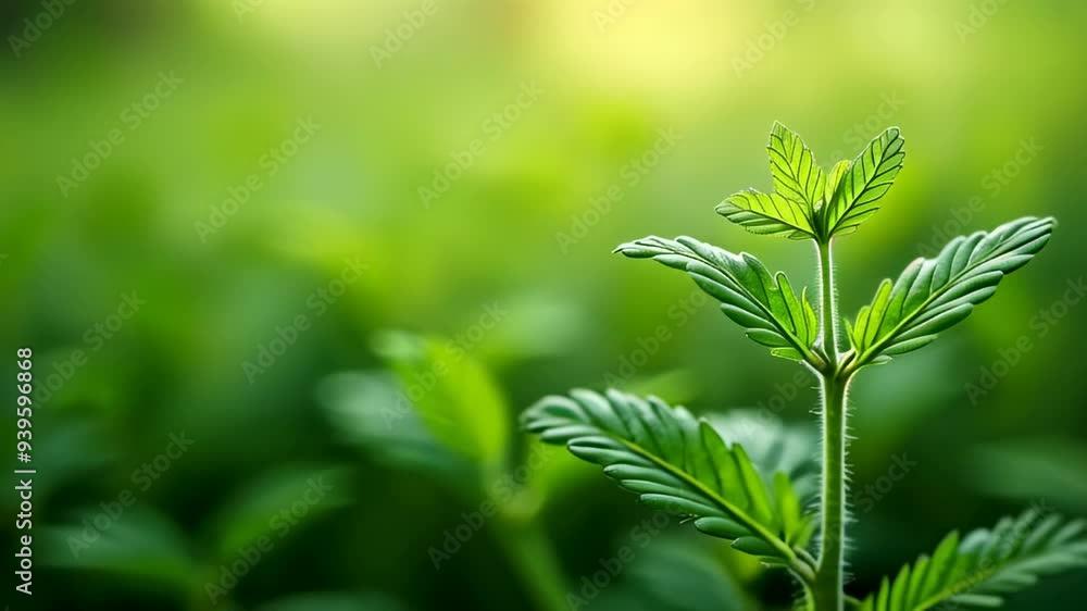 Fresh green plant sprout with vibrant leaves growing in lush environment Fresh green plant sprout with vibrant leaves growing in lush environment