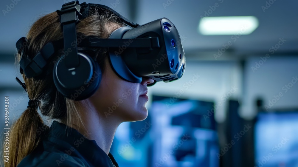 A virtual reality headset being used for training and simulation, showcasing the use of AI in education and training. A virtual reality headset being used for training and simulation, showcasing the use of AI in education and training.