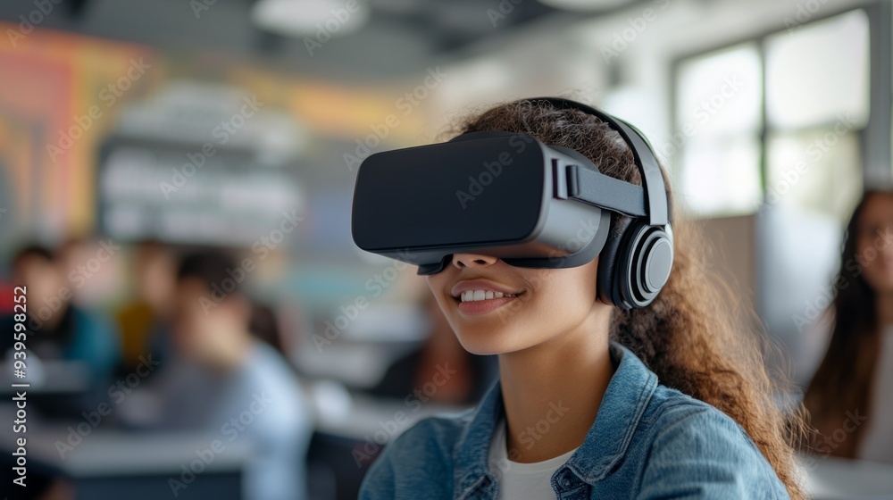 A virtual reality headset being used for training and simulation, showcasing the use of AI in education and training. A virtual reality headset being used for training and simulation, showcasing the use of AI in education and training.