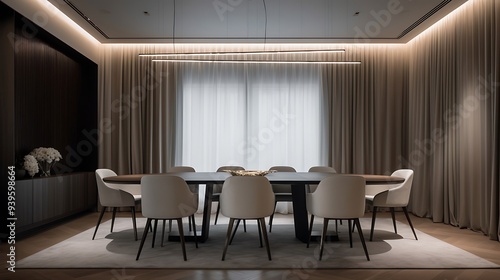 Wallpaper Mural A sophisticated and minimalist dining room with sleek, stylish furniture
 Torontodigital.ca