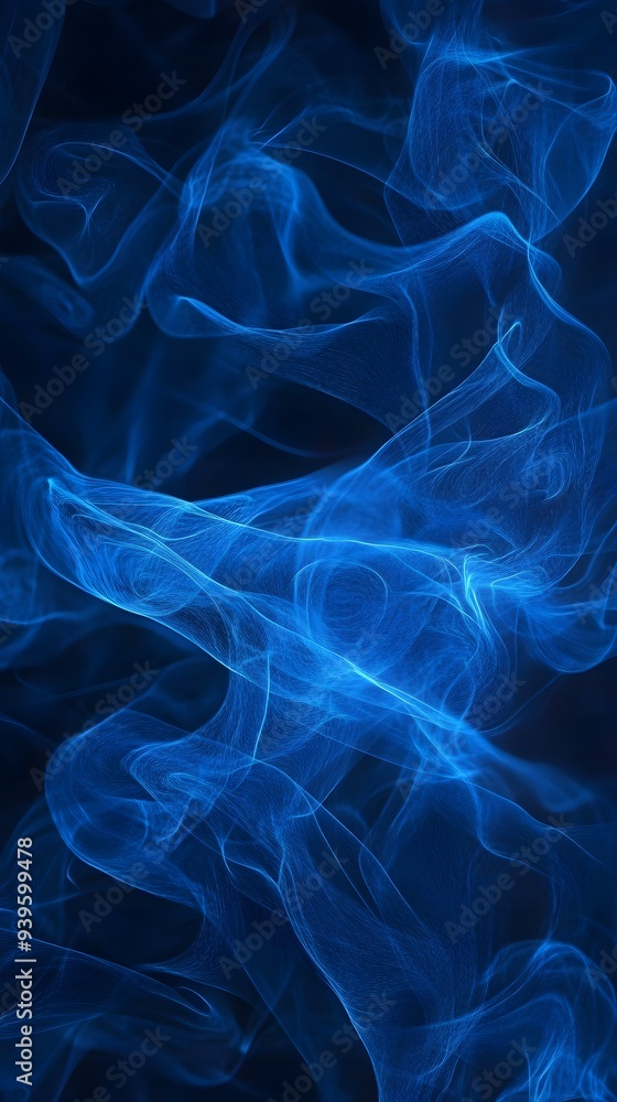 Fototapeta premium Blue Smoke on Black Background, Abstract Image, Texture, Pattern, Wallpaper, Cover and Screen of Smartphone, Cell Phone, Computer, Laptop, 9:16 and 16:9 Format