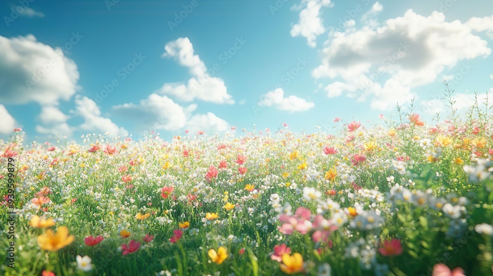 Calm meadow filled with wildflowers under a bright blue sky ideal for serene and HD wallpapers Calm meadow filled with wildflowers under a bright blue sky ideal for serene and HD wallpapers
