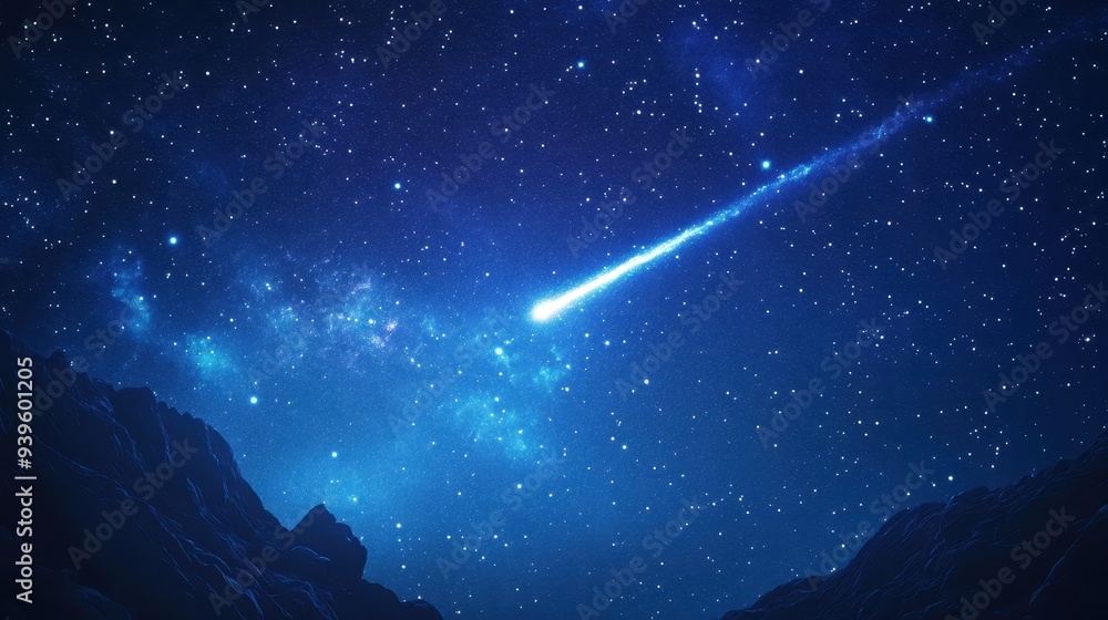 Fototapeta premium A starry night sky with a bright comet streaking across the cosmos.
