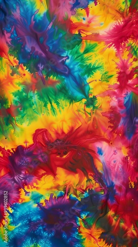 A vibrant tie-dye pattern featuring colorful explosions of blue, green, red, and yellow creating an abstract and artistic design.