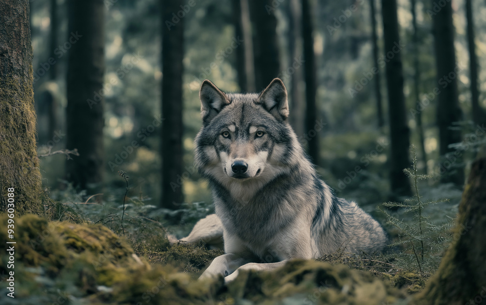 14. Sharp high-resolution image of a sleek grey wolf in a forest setting 14. Sharp high-resolution image of a sleek grey wolf in a forest setting