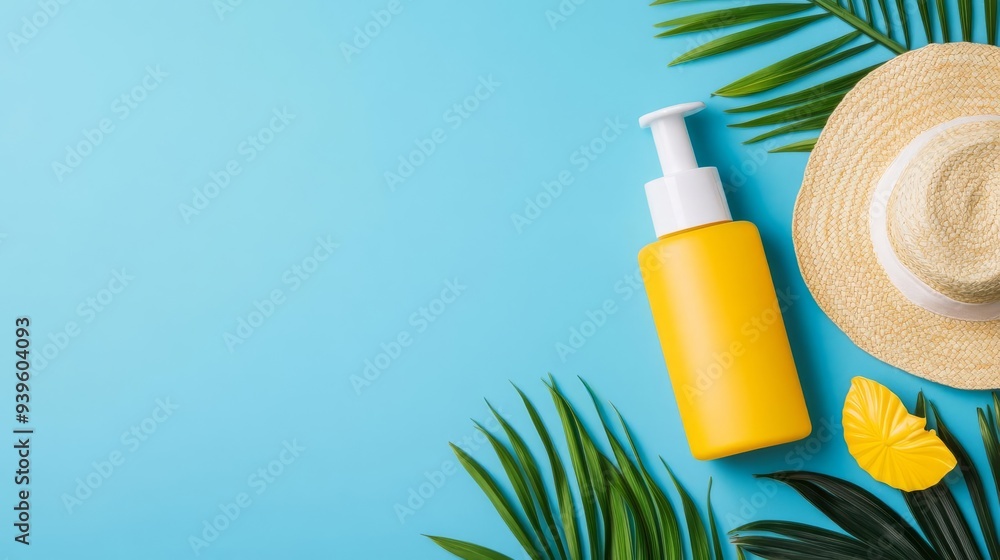 Sunscreen in a travel-sized bottle, portable skincare, on-the-go protection Sunscreen in a travel-sized bottle, portable skincare, on-the-go protection