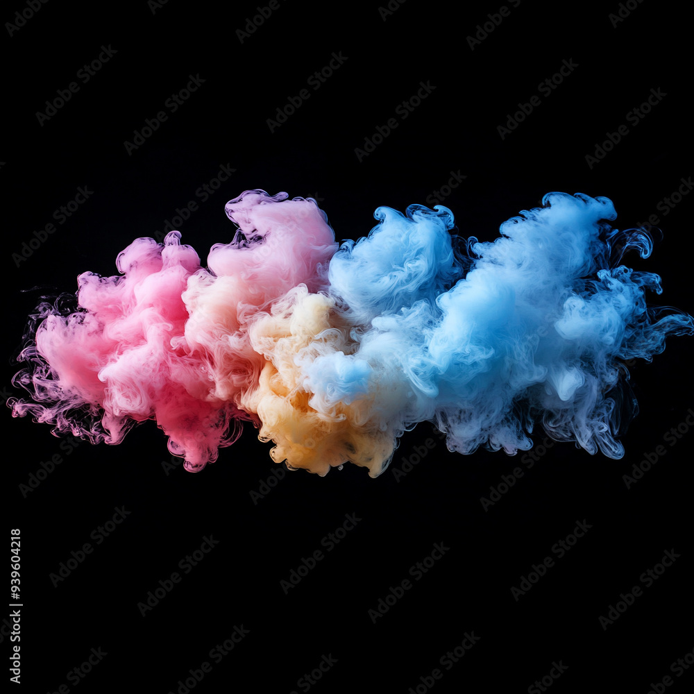 Fototapeta premium Abstract background with colorful ink smoke swirling against black