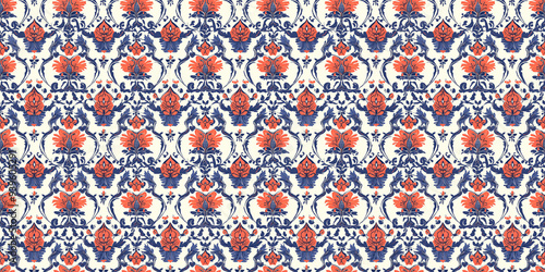 Dress pattern with stylish, fashion-themed illustrations. Background seamless pattern. photo