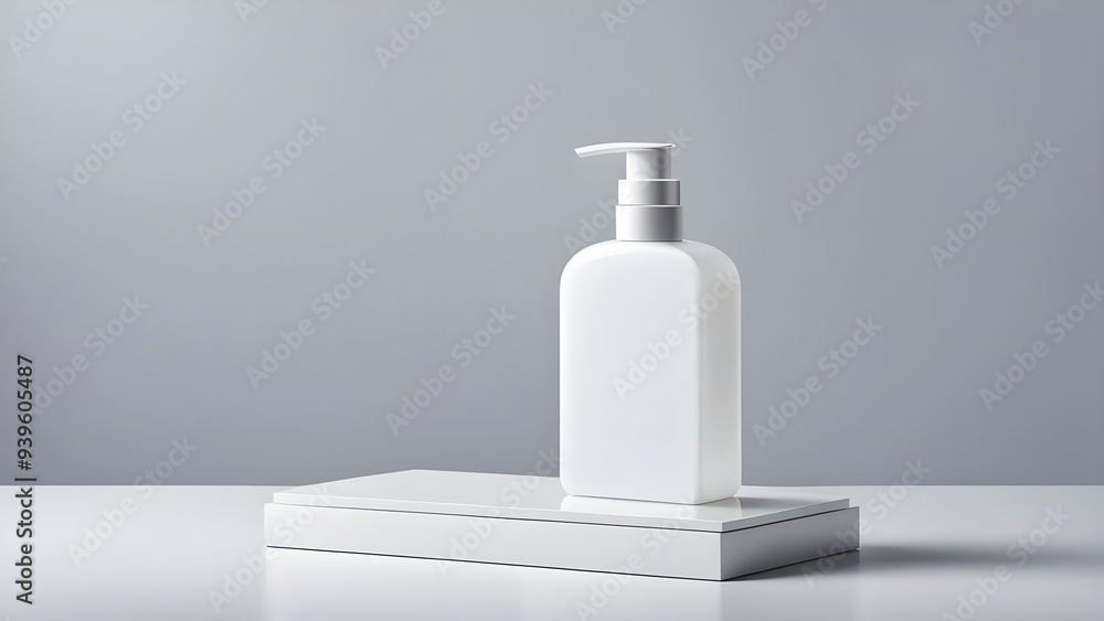 mockup of a plain white shampoo bottle neatly placed on a podium on a neutral background, Ai generated Images mockup of a plain white shampoo bottle neatly placed on a podium on a neutral background, Ai generated Images