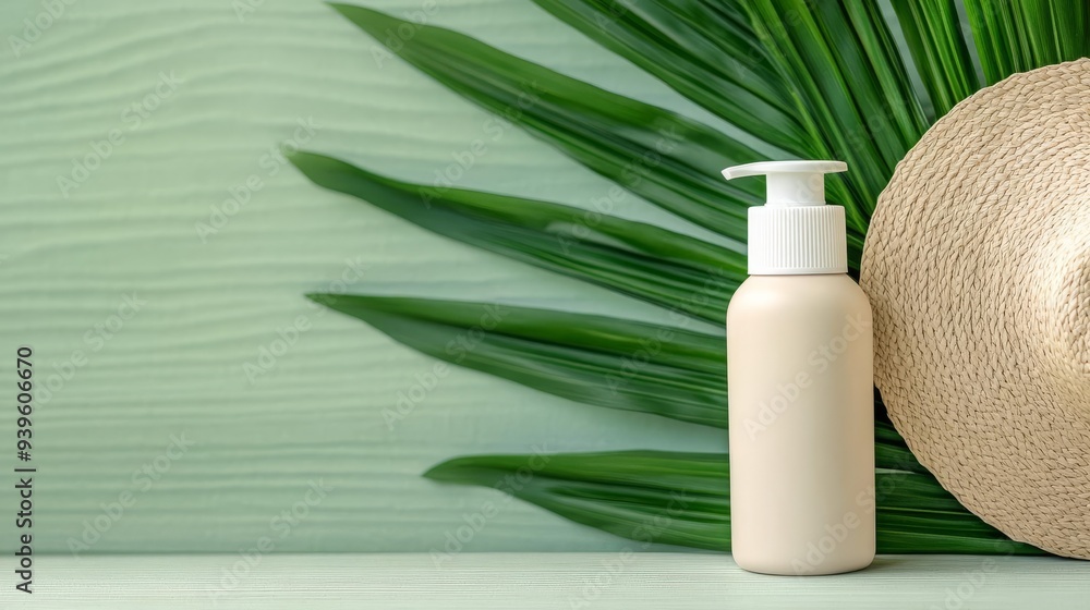 Sunscreen bottle with eco-friendly materials, sustainable skincare, sun protection Sunscreen bottle with eco-friendly materials, sustainable skincare, sun protection