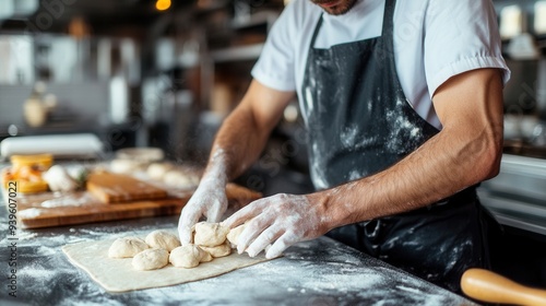 The dough is ground and mixed by the cook in the kitchen, the cooking process