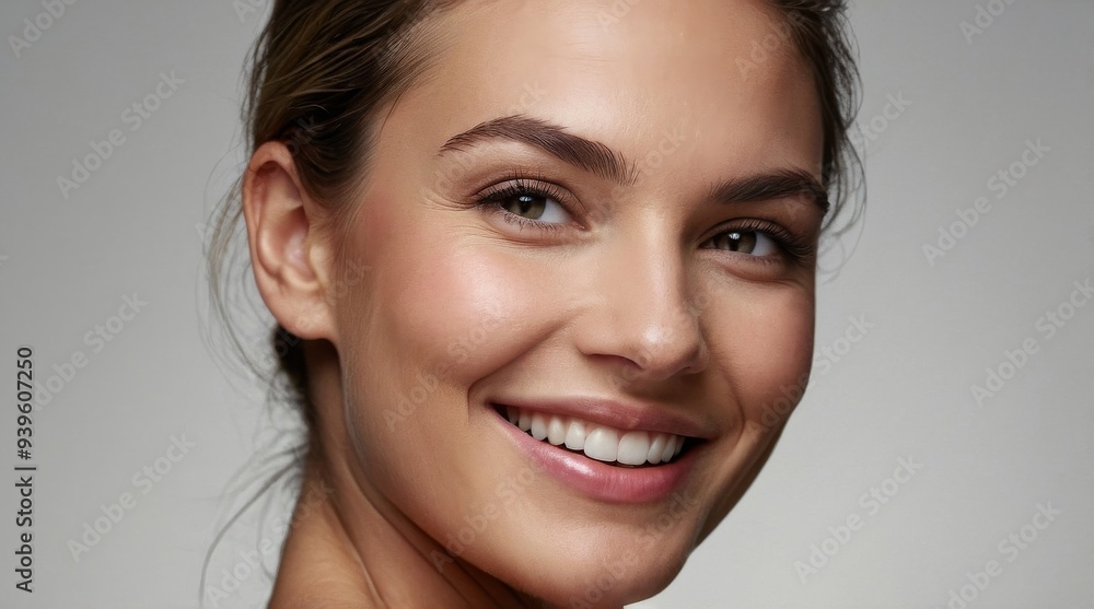 Close-Up Portrait of Smiling Young Woman with Natural Makeup and Healthy Glowing Skin Close-Up Portrait of Smiling Young Woman with Natural Makeup and Healthy Glowing Skin