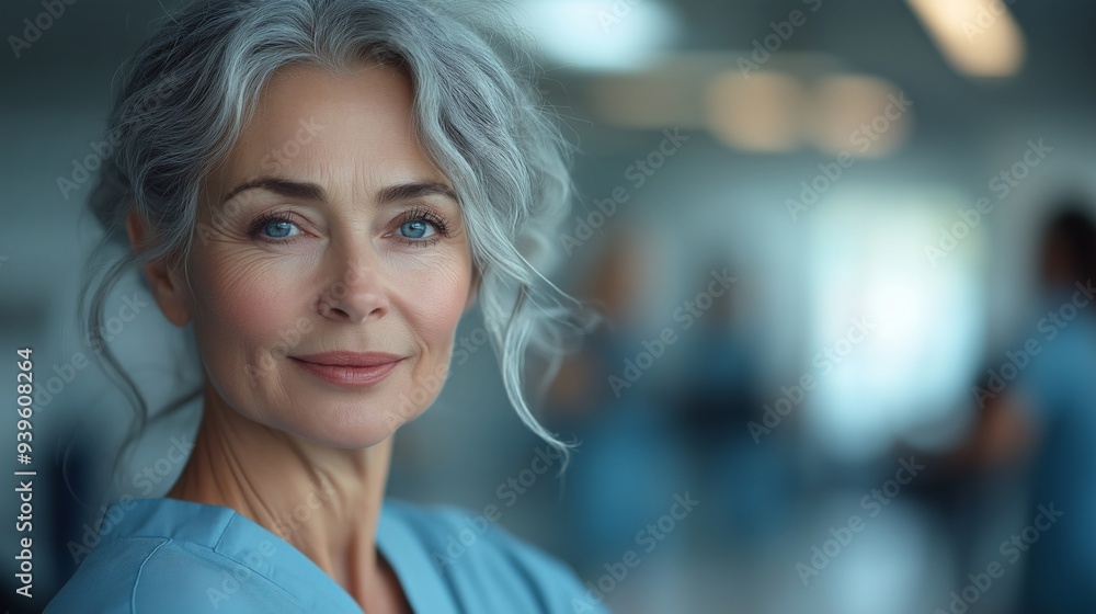 Obraz premium Smiling Senior Nurse in a Hospital Setting