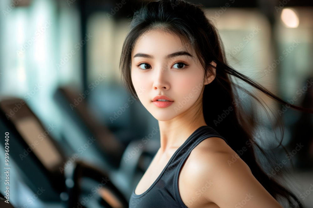 beautiful woman working out at gym, running on treadmill and doing fitness exercises. healthy concept beautiful woman working out at gym, running on treadmill and doing fitness exercises. healthy concept
