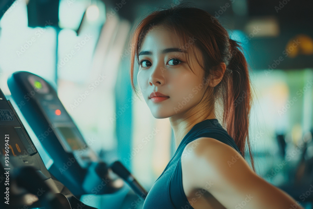 beautiful woman working out at gym, running on treadmill and doing fitness exercises. healthy concept beautiful woman working out at gym, running on treadmill and doing fitness exercises. healthy concept