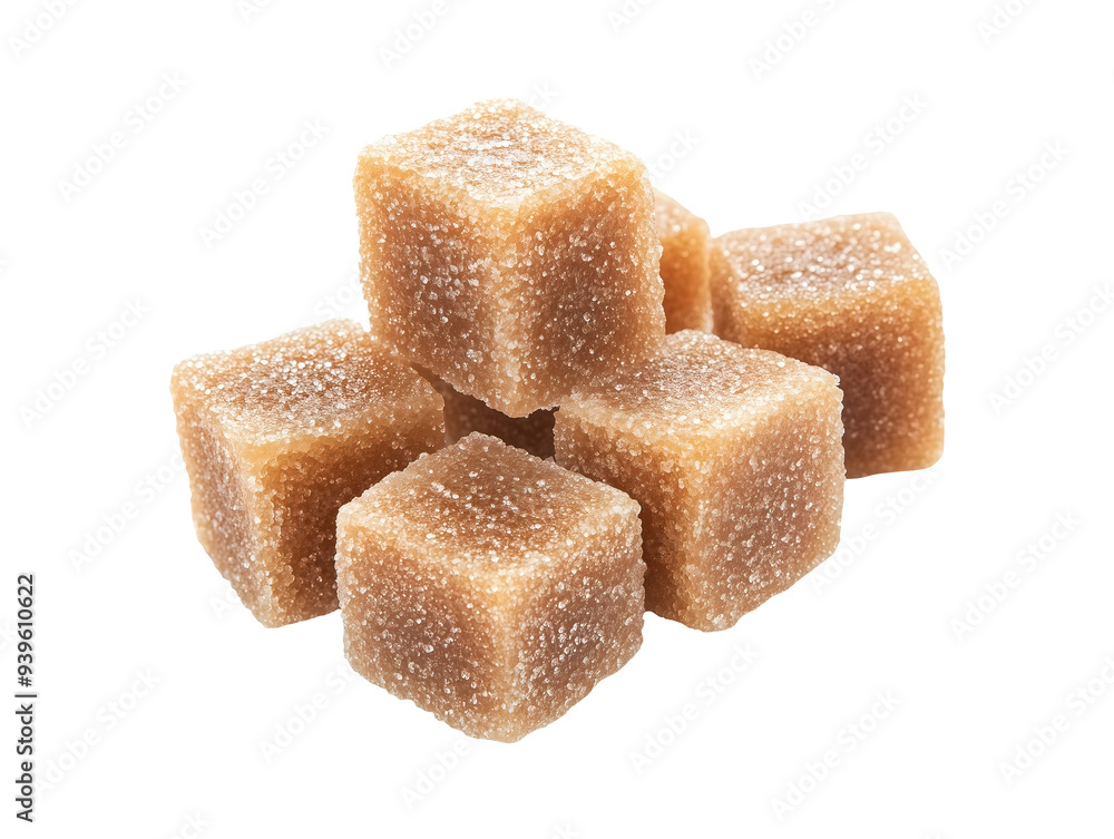 Brown sugar cubes stacked isolated on transparent or white background Brown sugar cubes stacked isolated on transparent or white background
