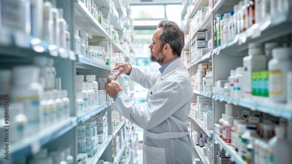A pharmacist organizing medications A pharmacist organizing medications