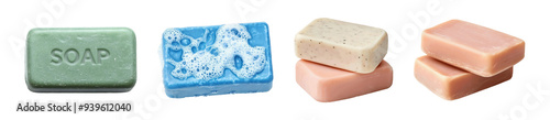 Collection set of soap bars in different colors isolated on transparent or white background photo