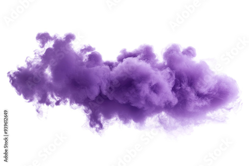 A vibrant purple smoke cloud drifts gracefully, suspended on a transparent background, ideal for artistic or graphic design projects needing unique textures. Transparent background PNG
