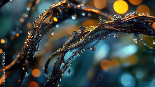 A twisted plant with water drops on its surface. photo