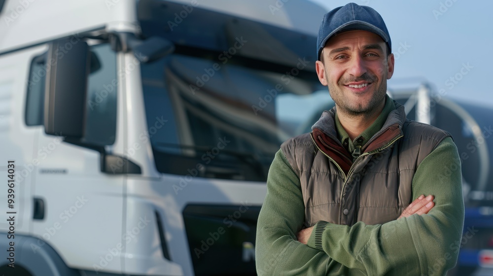 The truck driver smiling The truck driver smiling