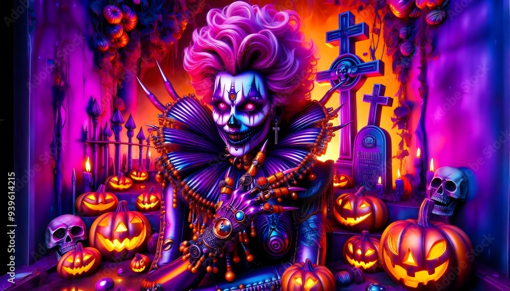 Fototapeta premium Ilustración Wallpaper Horripilante de Payasos: Un Toque Vibrante para Halloween