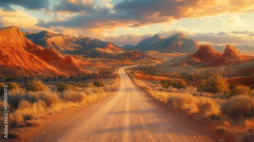 A winding road in the desert