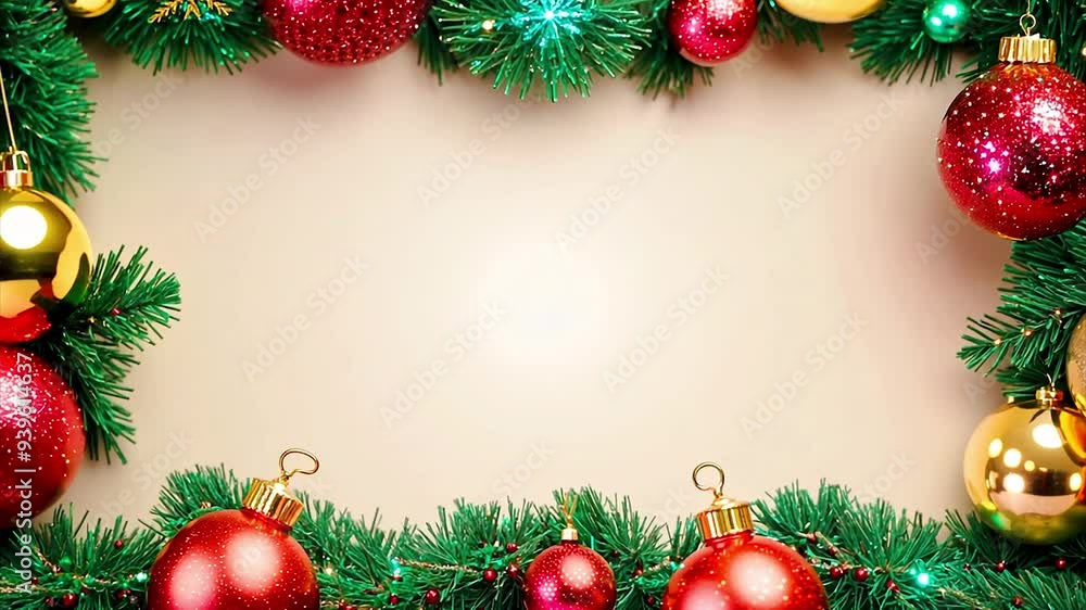 Trendy frame with copy space and Christmas colorful decoration for design for celebration. AI generation. Trendy frame with copy space and Christmas colorful decoration for design for celebration. AI generation.