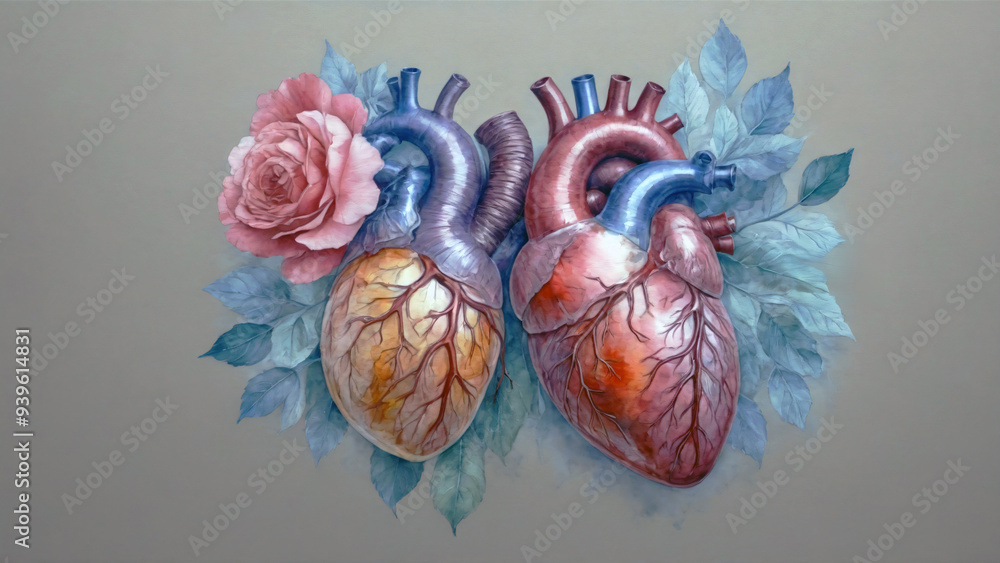 3D Human Hearts with Rose and Petals: Artistic Anatomical Fusion 3D Human Hearts with Rose and Petals: Artistic Anatomical Fusion