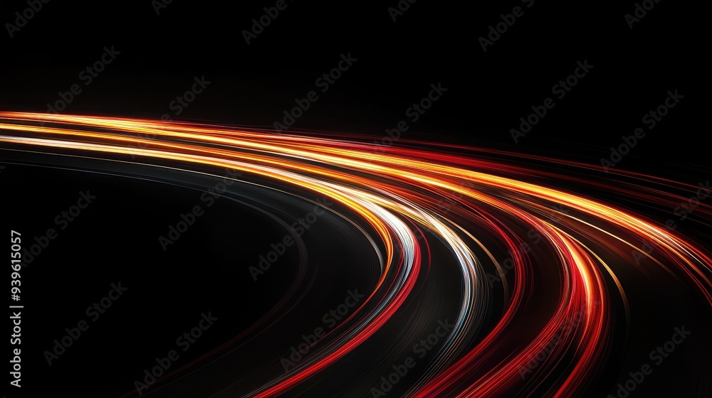 Curved light trails creating a smooth, winding pattern on a black background, evoking the image of a road in motion. Curved light trails creating a smooth, winding pattern on a black background, evoking the image of a road in motion.