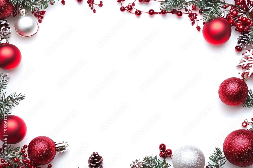 Festive Christmas Frame with Pine Cones and Red Berries Festive Christmas Frame with Pine Cones and Red Berries